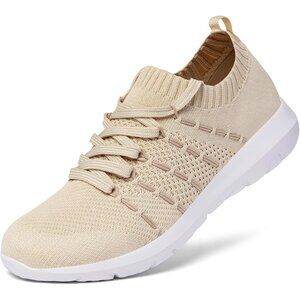 Women Beige Running Breathable Knitting flexible Mesh Sports Shoes Sneakers